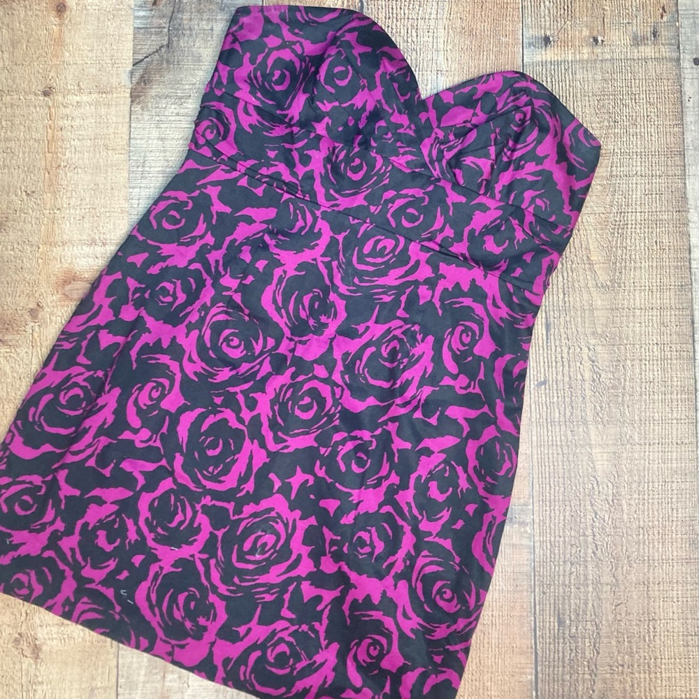 Y2K Forever 21 Purple Black Rose Floral Strapless Mini Dress Large